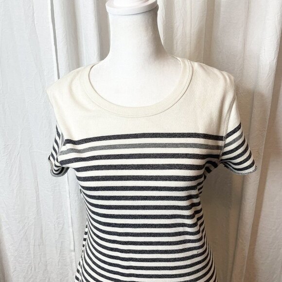 BCBG Maxazria Striped Low Back Dress Size XS Short Sleeve Mini Cream Black - Picture 4 of 11